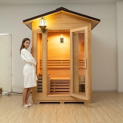 Solid Wood Outdoor Steam 2 Person Traditional Sauna with Waterproof Light