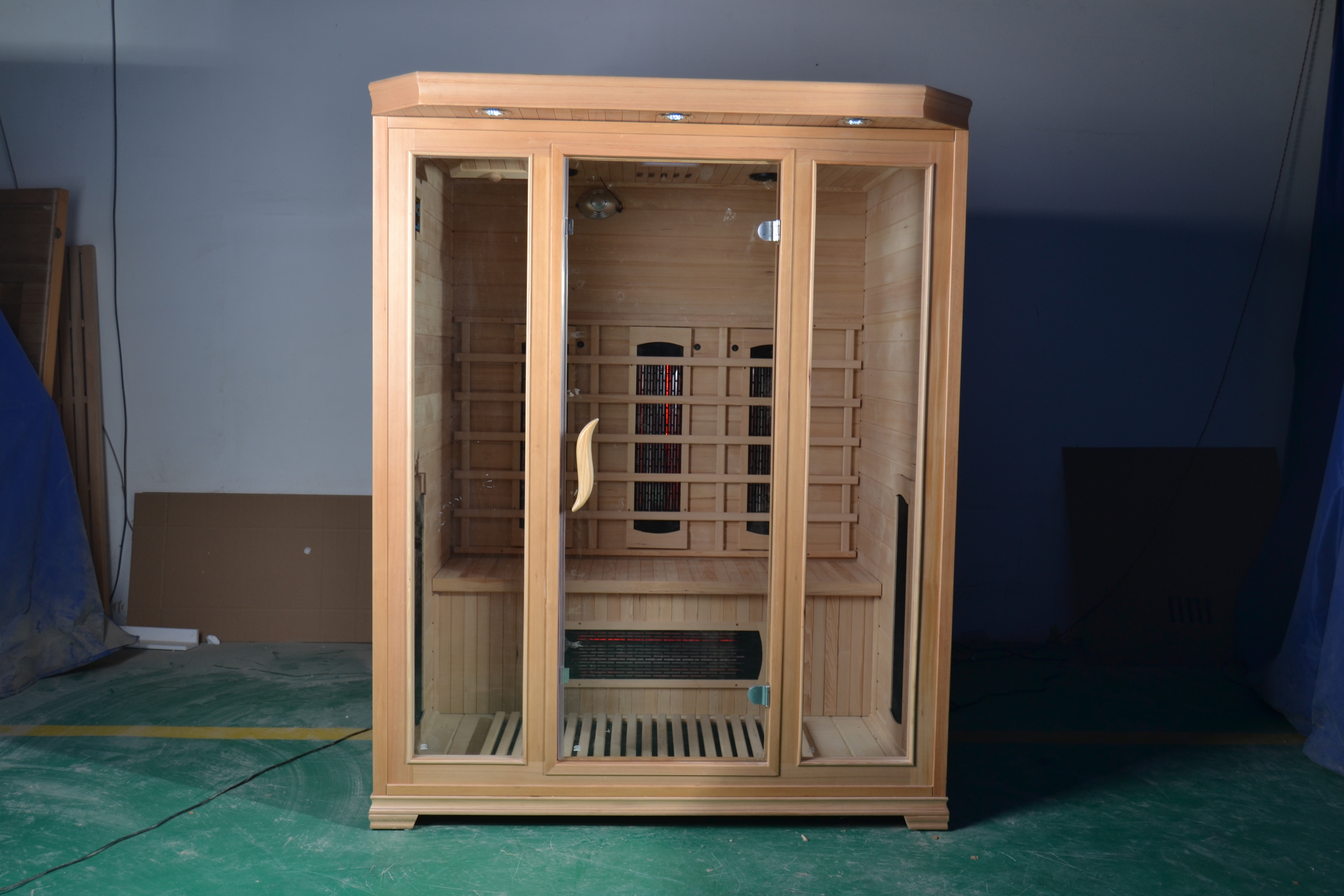 New Modern Style Solid Wood Hemlock Indoor 3 Person Infrared Sauna Room