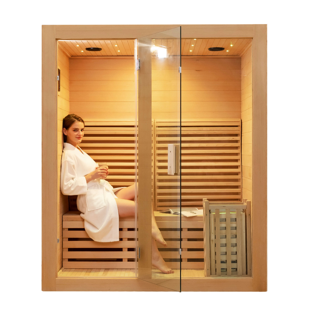 Wooden 3 People Use Indoor Steam Sauna Room With Electric Stove